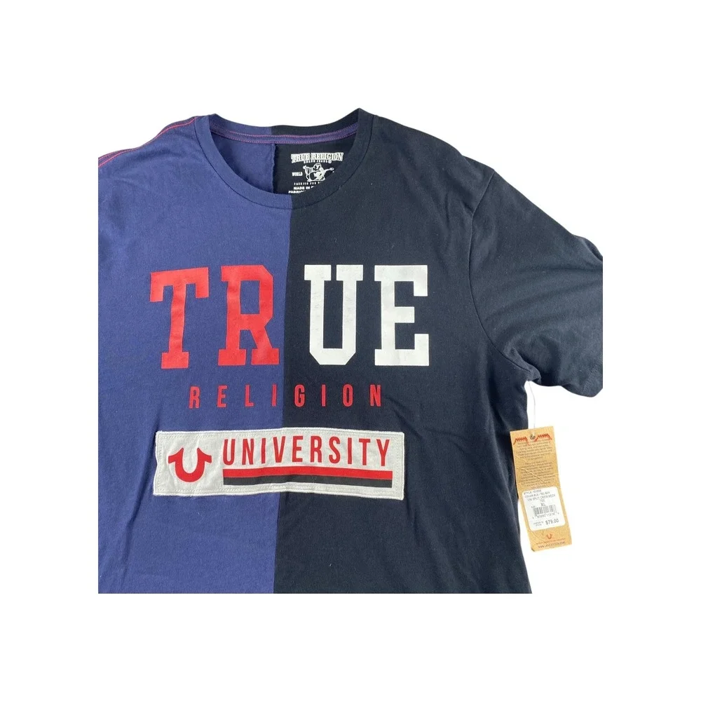 NEW True Religion Split Color University Logo Crew Neck Tee‎ XL